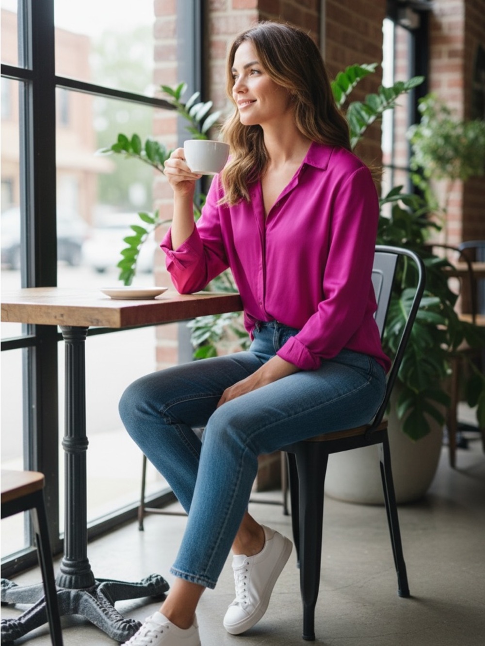 Pilcro Fuchsia Button-Down Shirt